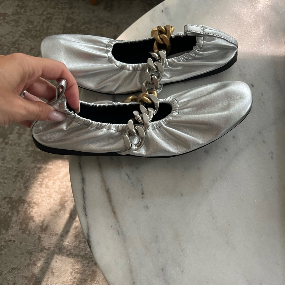 Stella McCartney Falabella Chain Strap Flats 
Size 37 EU, 7 US sliver